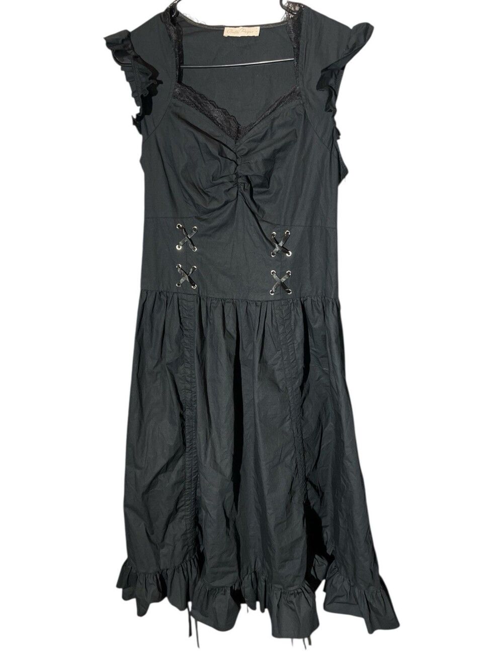 BELLE POQUE black ruffle lace drawstring lace up corset steampunk gothic dress L